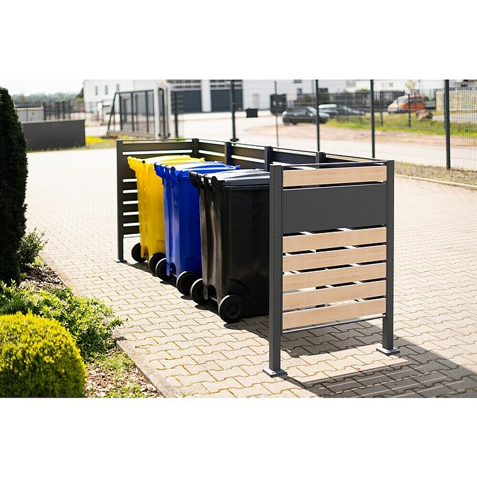 Westmann Mülltonnenbox Verkleidung Planum (90 x 330 x 120 cm, Anthrazit/Holzoptik) | BAUHAUS