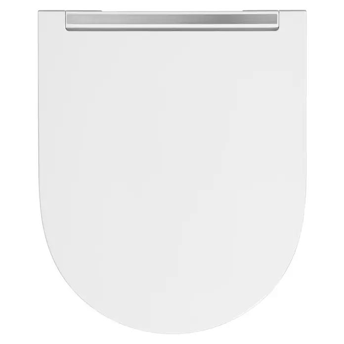 Poseidon WC-Sitz Vento - Duroplast, Weiß, Mit Absenkautomatik - Draufsicht auf einen eleganten, weißen Waschtisch mit einer modernen Armatur aus rostfreiem Stahl. Perfekt für stilvolle Badezimmer.