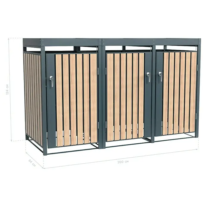 Westmann Mülltonnenbox Planta - Stahl, Anthrazit/Braun, Geeignet für Anzahl Mülltonnen: 3 Stk. - Dreifache Mülltonnenbox aus Metall und Holzlatten. Eine stilvolle und praktische Lösung zur Mülltonnenverkleidung im Außenbereich.