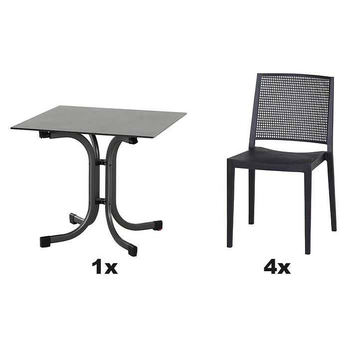 Siena Garden Urban Lights Gartenmöbel-Set Square Stuhl/Sola Tisch (5 -tlg., Polypropylen, Anthrazit, 80 x 80 cm) | BAUHAUS