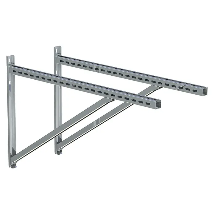 Wandhalterung - Länge: 1.030 mm, Edelstahl - Zwei graue Metall-Regalkonsolen mit Schlitzprofilen zur Wandmontage oder Unterstützung.