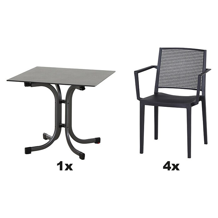 Siena Garden Urban Lights Gartenmöbel-Set Square Sessel/Sola Tisch (5 -tlg., Polypropylen, Anthrazit, ⌀ 80 cm) | BAUHAUS