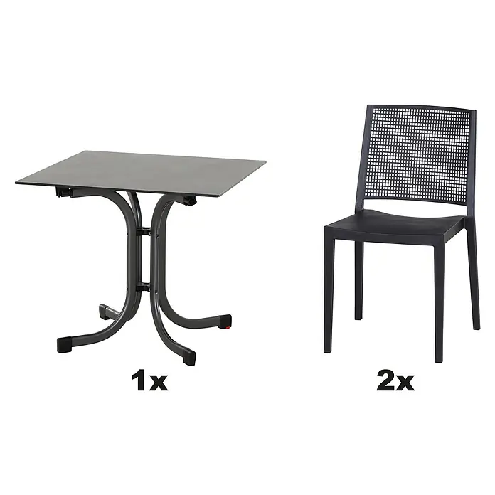 Siena Garden Urban Lights Gartenmöbel-Set Square Stuhl/Sola Tisch - 3 -tlg., Polypropylen, Anthrazit - Gartenset mit einem Tisch und zwei Stühlen, ideal für den Außenbereich. Das Set bietet eine stilvolle und komfortable Sitzgelegenheit.