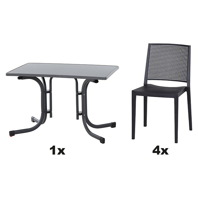 Siena Garden Urban Lights Gartenmöbel-Set Square Stuhl/Paco Tisch (Stuhl (L x B x H): 56 x 56 x 80 cm, Tisch (L x B x H): 110 x 70 x 71 cm, 5 -tlg., Polypropylen, Melamin, Anthrazit) | BAUHAUS