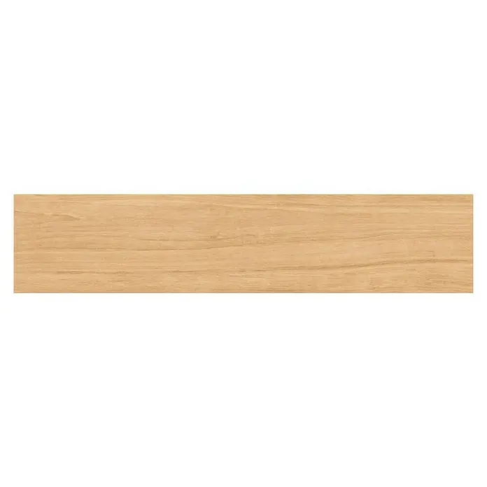 Pavimento porcelánico Sherwood - 23,3 x 120 cm, Miel, Mate - Textura de madera clara para muebles. La veta le da al panel un aspecto cálido y natural, ideal para interiores.