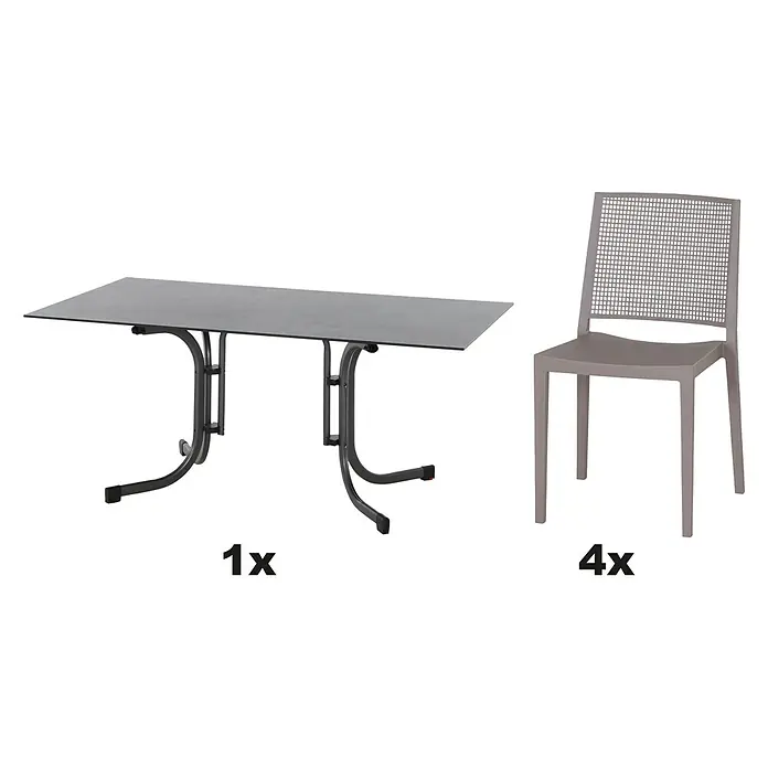 Siena Garden Urban Lights Gartenmöbel-Set Square Stuhl/Sola Tisch - 5 -tlg., Polypropylen, Taupe/Anthrazit - Bild eines Esstischsets mit einem Tisch und vier Stühlen für den Essbereich.