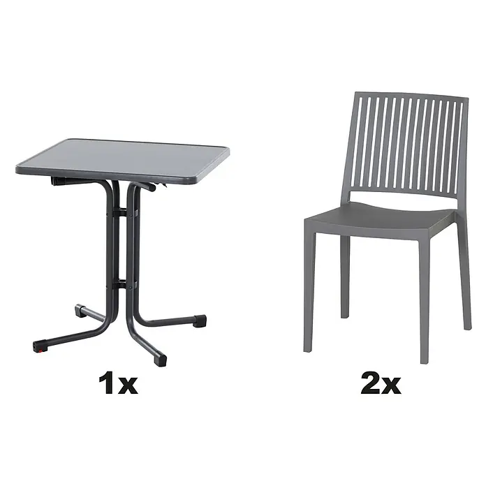 Siena Garden Urban Lights Gartenmöbel-Set Lane Stuhl/Paco Tisch - 5 -tlg., Polypropylen, Grau/Anthrazit - Ein grauer Klapptisch und zwei passende Stühle für den Außenbereich. Ideal für Balkon oder Terrasse.