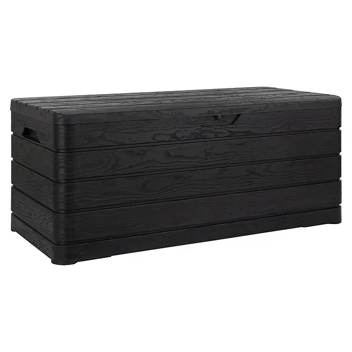 Toomax Auflagenbox Dolomiti - 152 x 715 x 635 cm, Kunststoff, Anthrazit - Schwarze Gartenbox mit Holzmaserung. Die Box eignet sich ideal zur Aufbewahrung von Gartenutensilien und Spielzeug im Außenbereich.