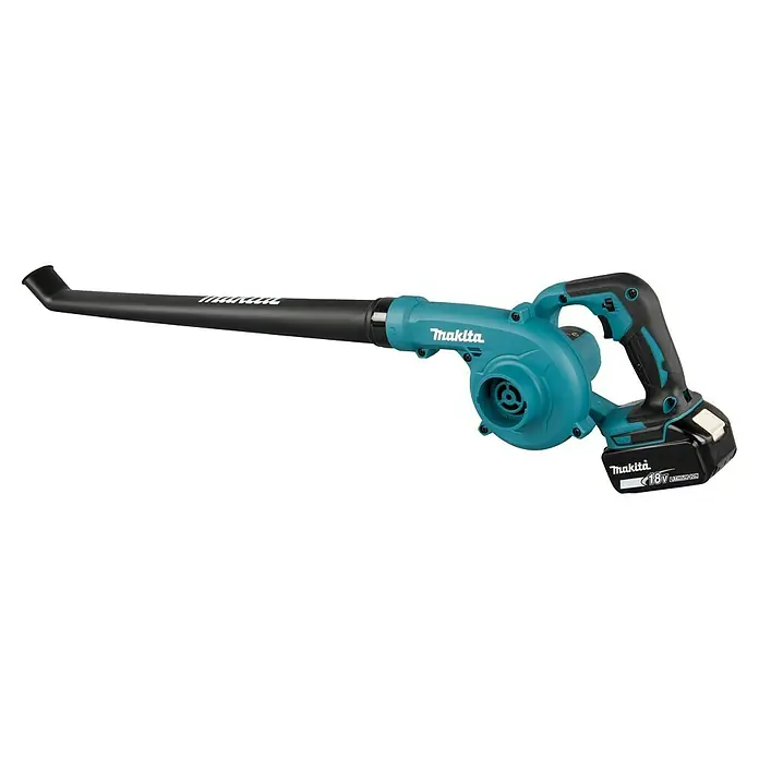 Makita LXT 18V Akku-Gebläse DUB186SFX1 - 1 Akku, 3 Ah, Blasgeschwindigkeit: 68 m/s - Akkubläser von Makita in Türkis und Schwarz. Das Gerät verfügt über einen Akku für den mobilen Einsatz und ist ideal für Gartenarbeiten.