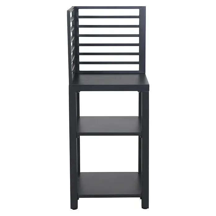 Siena Garden Outdoorküche Texas - 3 -tlg., Anthrazit - Das Bild zeigt ein graues, offenes Regal mit Holzplatten und einem Rückenteil aus horizontalen Latten, ideal für Lagerung und Dekoration.