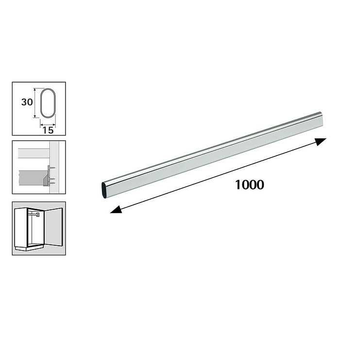 Hettich Drog za oblačila  (Ø x Do: 30 x 1.000 mm, Srebrna, Kromirano) | 1151 - Konstruktionsbeschläge | AAEB - Möbelbeschläge | AAE - Beschläge | AA - Eisenwaren | A - Eisenwaren | BAUHAUS