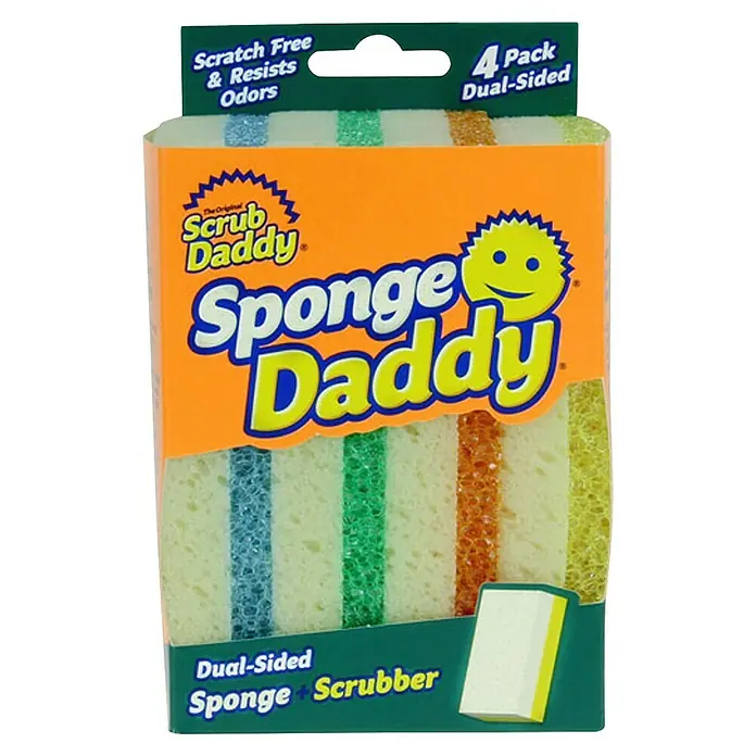 Scrub Daddy Allzweckschwamm Sponge Daddy - 4 Stk., Mehrfarbig - Eine Packung Scrub Daddy Schwämme, 4 Stück, doppelseitig, kratzfrei und geruchsabweisend, mit dem bekannten Smiley-Logo.