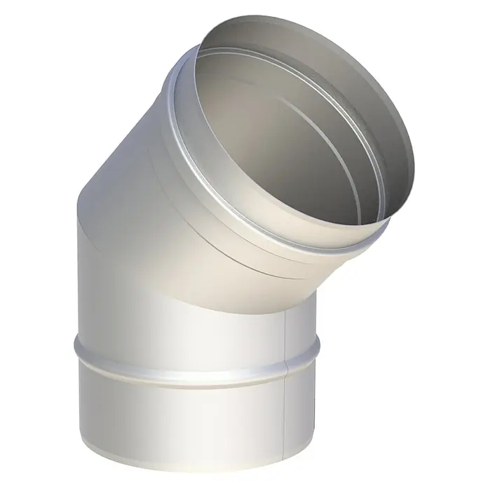 Ofenrohrbogen - Durchmesser: 130 mm, 45 °, Silber, Wandstärke: 0,6 mm - Silbernes, metallisches Winkelrohr für Lüftungssysteme.
