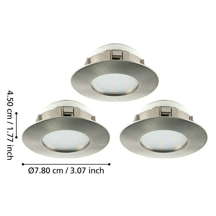 Eglo LED-Einbauleuchten-Set Pineda (3 x 6 W, Warmweiß, Durchmesser: 7,8 cm, Nickel matt, 3 Stk.)