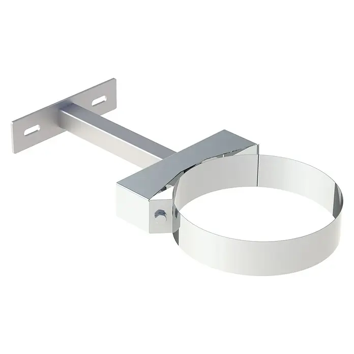Abstandhalter - Durchmesser: 180 mm, 50 mm - 250 mm, Edelstahl - Silberfarbene Metall-Montagehalterung mit quadratischem Arm und Rundschelle, ideal zur Befestigung von Rohren oder zylindrischen Objekten.