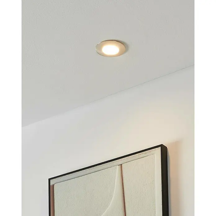 Eglo LED-Einbauleuchten-Set rund Pineda - 18 W, Ø x H: 7,8 x 3,5 cm, Nickel matt, 3 Stk., Warmweiß - Die Deckenleuchte sorgt für eine angenehme Beleuchtung im Raum. Das moderne Design passt perfekt zu dem Kunstwerk an der Wand.