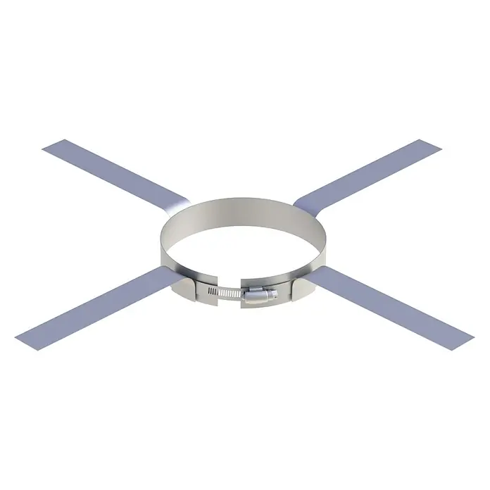 Montageschelle - 150 mm - Metallische Bandschelle mit vier hellvioletten Bändern, zur sicheren Befestigung verstellbar.