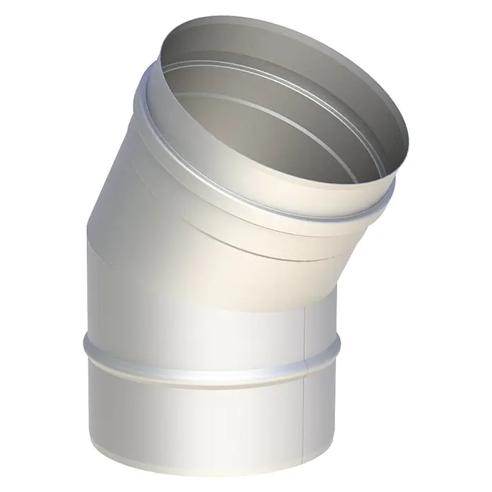 Ofenrohrbogen - Durchmesser: 130 mm, 30 °, Silber, Wandstärke: 0,6 mm - Silbernes Metall-Lüftungsrohrbogenstück, abgewinkelte Form.