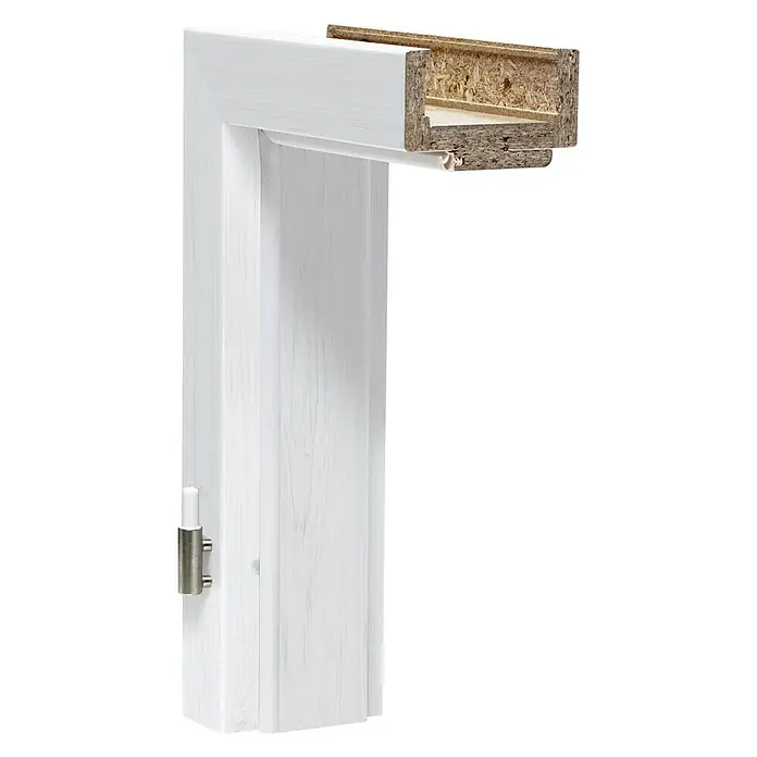 GetaDoor Lamineo Türzarge GLN 15 - 735 x 1.985 mm, Wandstärke: 100 mm, DIN Anschlag: Links/Rechts, Pinie Polar - Abbildung eines weißen Türrahmens, der die robuste Konstruktion und die saubere Oberfläche hervorhebt. Ideal für moderne Innenräume.