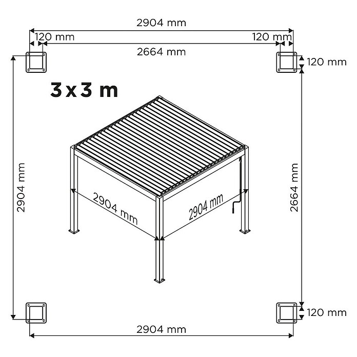 DWS Outdoor Pergola Premium Comfort 3x3m (L x B x H: 290,4 x 290,4 x 250 cm) | BAUHAUS