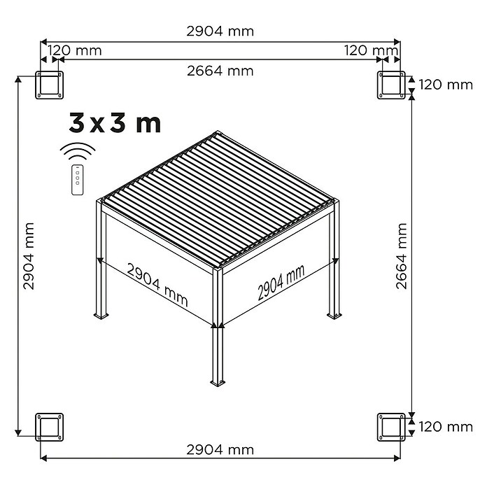 DWS Outdoor Pergola Premium Comfort 3x3m (L x B x H: 290,4 x 290,4 x 250 cm) | BAUHAUS