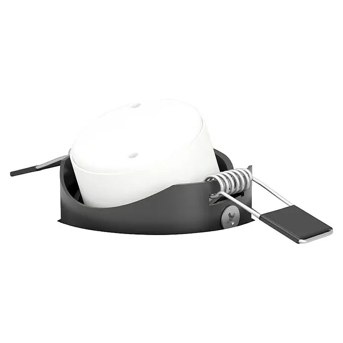 Eglo LED-Einbauleuchte SALICETO - Warmweiß, Durchmesser: 8,8 cm, Schwarz, 3 Stk. - Nahaufnahme eines weißen LED-Deckeneinbaustrahlers mit schwarzen Halterungen und Federmechanismus zur Deckenbefestigung.