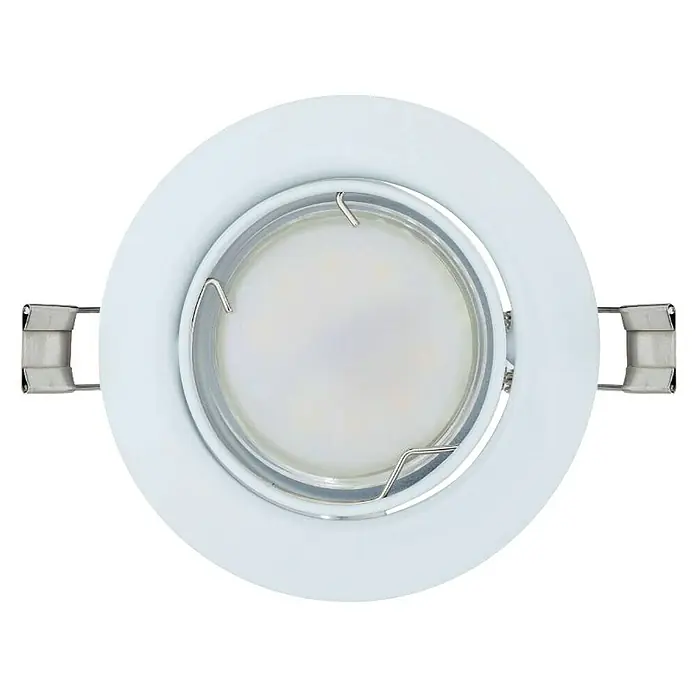 Eglo LED-Einbauleuchte rund Peneto - 15 W, Ø x H: 8,7 x 11,5 cm, Weiß, Warmweiß, Gesamtstückzahl: 3 Stk. - Nahaufnahme einer runden, weißen LED-Deckenleuchte mit Metallelementen, die ein helles, effizientes Licht bietet.