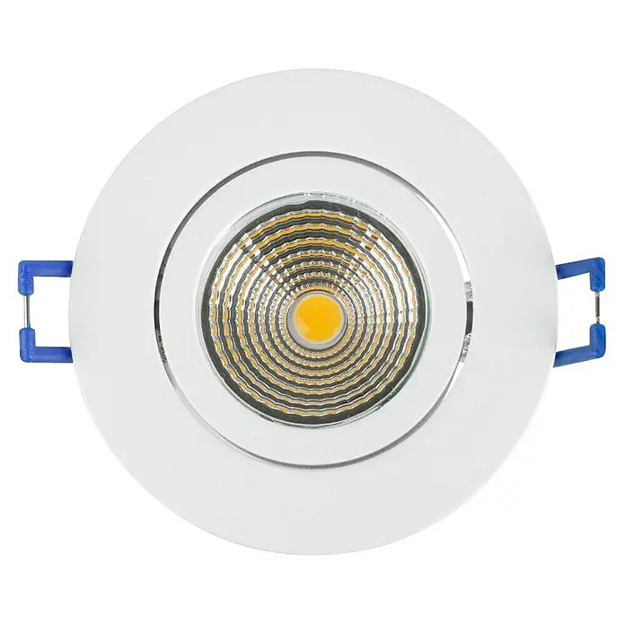 Eglo Downlight LED empotrable Saliceto - Blanco cálido, Diámetro: 8,8 cm, Blanco, 3 ud. - Foco empotrable LED redondo blanco con elemento central amarillo y clips de montaje azules para techo.