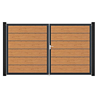GroJa BasicLine Gartentor Premium (300 x 180 cm, Asteiche Natur (DB703), Kunststoff, DIN Anschlag: Rechts)