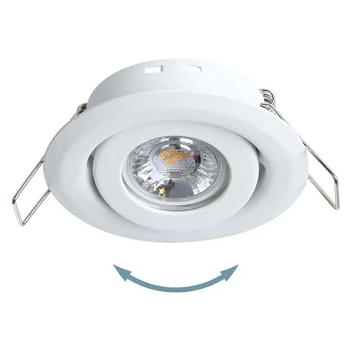 Eglo LED-Einbauleuchten-Set rund SALICETO MINI-PUCK 2 - 4,2 W, Ø x H: 7,7 x 2,3 cm, Weiß, Warmweiß - Nahaufnahme eines weißen, verstellbaren LED-Deckenspots mit Drehbewegung, ideal für flexible Beleuchtungslösungen im Innenbereich.