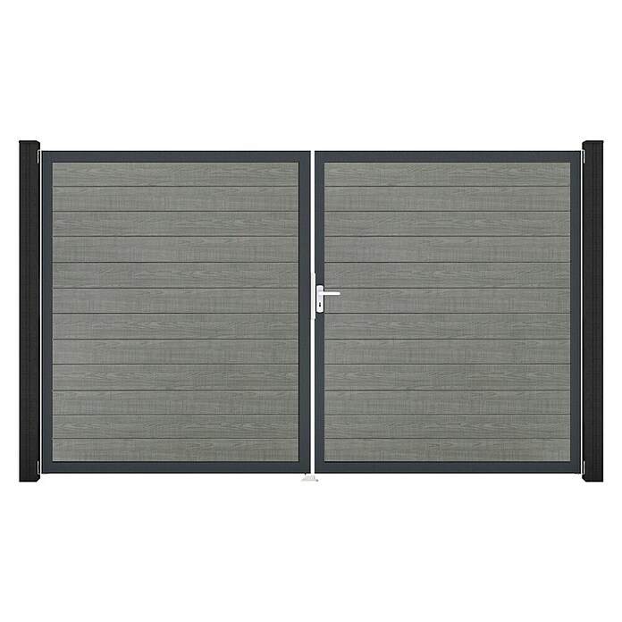 GroJa BasicLine Gartentor Schmal (300 x 180 cm, Grey Ash Cut (DB703), Kunststoff, DIN Anschlag: Rechts) | BAUHAUS