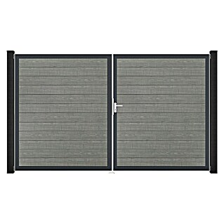 GroJa BasicLine Gartentor Schmal (300 x 180 cm, Grey Ash Cut (DB703), Kunststoff, DIN Anschlag: Rechts)