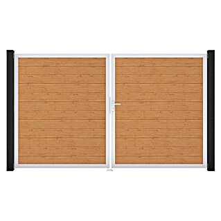 GroJa BasicLine Gartentor Schmal (300 x 180 cm, Asteiche Natur (EV1), Kunststoff, DIN Anschlag: Rechts)