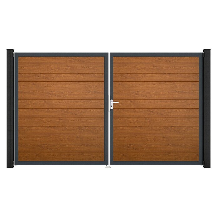 GroJa BasicLine Gartentor Schmal (300 x 180 cm, Golden Oak (DB703), Kunststoff, DIN Anschlag: Rechts) | BAUHAUS