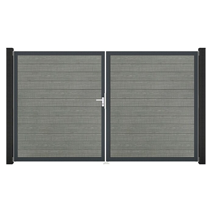GroJa BasicLine Gartentor Schmal (300 x 180 cm, Grey Ash Cut (DB703), Kunststoff, DIN Anschlag: Links) | BAUHAUS