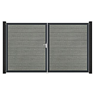 GroJa BasicLine Gartentor Schmal (300 x 180 cm, Grey Ash Cut (DB703), Kunststoff, DIN Anschlag: Links)