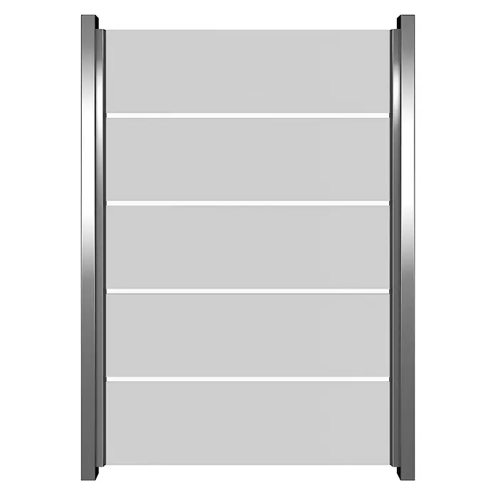 GroJa Ambiente Sichtschutzelement Blockstreifen - B x H: 120 x 180 cm - Transparentes Displayregal mit fünf klaren Böden und verchromten Seitenstützen.