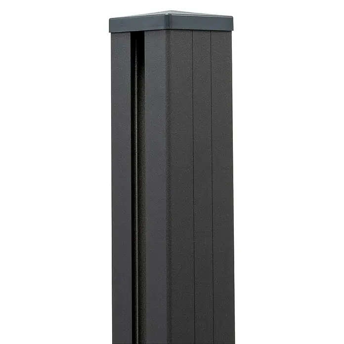 GroJa mix-it Torpfosten - Höhe: 240 cm, Durchmesser: 90 mm, Anthrazit, Aluminium - Anthrazitfarbener Zaunpfosten mit quadratischem Profil und passender Kappe.