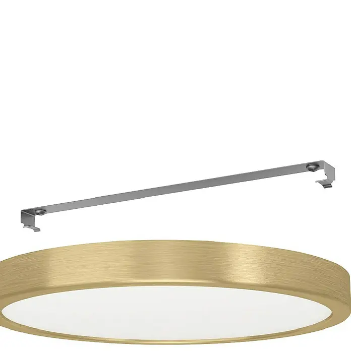 Eglo LED-Deckenleuchte rund FUEVA 5 - 20,5 W, Ø x H: 285 mm x 2,8 cm, Gold, Warmweiß - Eine Nahaufnahme einer modernen Deckenleuchte mit einem goldenen Rahmen und einer diffusen Lichtfläche.