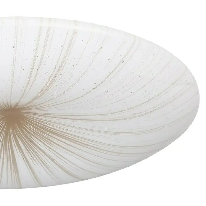 Eglo LED-Deckenleuchte rund NIEVES 1 - 10 W, Ø x H: 31 x 6 cm, Weiß/Gold, Warmweiß - Nahaufnahme einer modernen Deckenleuchte mit einem strahlenförmigen Muster in Weiß und Beige. Elegantes Design für stilvolle Innenräume.
