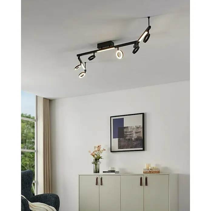 Eglo Cardillio 2 LED-Deckenstrahler - 29,1 W, L x B x H: 158,5 x 8,5 x 17,5 cm, Schwarz, Warmweiß, 9 Stk. - Deckenleuchte mit modernem Design. Die Lampe verfügt über mehrere verstellbare Strahler für eine individuelle Beleuchtung.