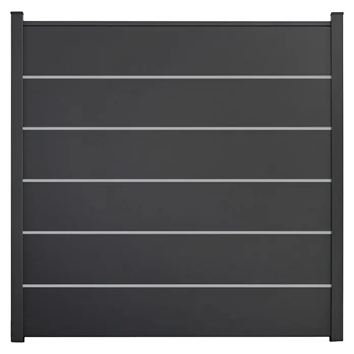 GroJa BasicLine Steckzaun Premium - 180 x 180 cm, Anthrazitgrau - Dunkelgraues Zaunfeld mit horizontalen Silberstreifen.