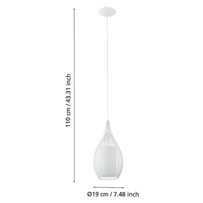 Eglo Pendelleuchte RAZONI - 60 W, Weiß, E27, 1 Stk. - Eine weiße Hängelampe mit einem einzigartigen, tropfenförmigen Design, das jedem Raum einen Hauch von Eleganz verleiht.