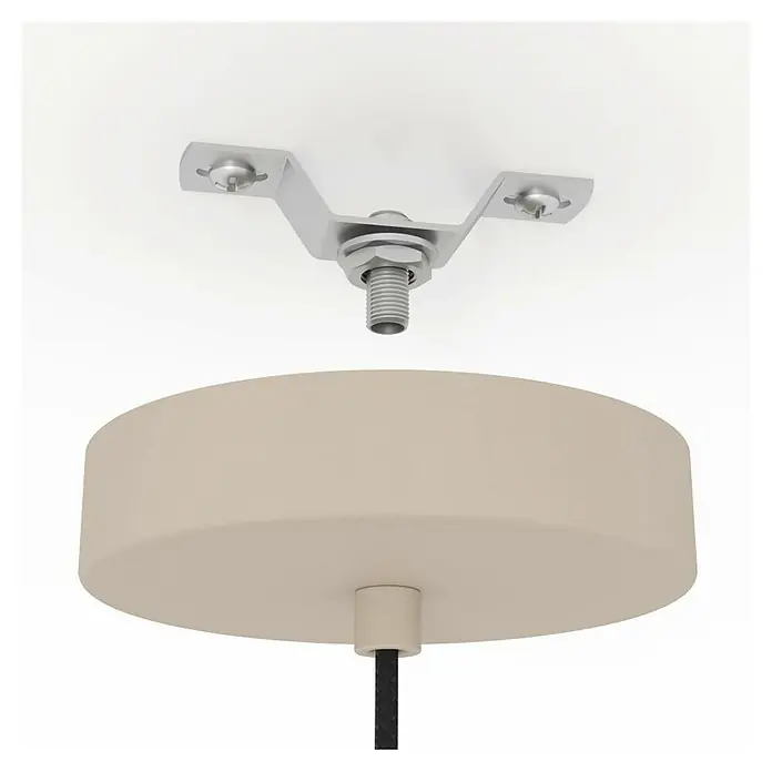 Eglo Romazzina Pendelleuchte - 40 W, Sand, E27, Anzahl Leuchtmittel: 1 Stk. - Nahaufnahme einer Deckenleuchte mit beiger Abdeckung und silberfarbener Halterung. Ideal für stilvolle Raumbeleuchtung.