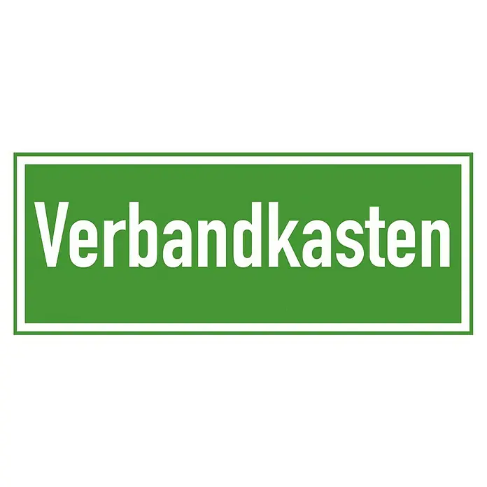 Leina-Werke Rettungszeichen - ASR A 1.3, Hart-PVC, Motiv: Verbandkasten - Grünes Schild mit weißer Schrift "Verbandkasten" für Erste Hilfe.