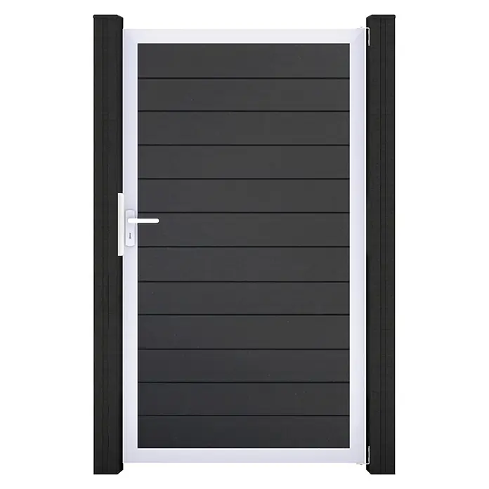 GroJa BasicLine Gartentor Schmal - 100 x 180 cm, Anthrazit (EV1), Kunststoff - Dunkelgraues Lamellen-Gartentor mit weißem Rahmen und Griff.
