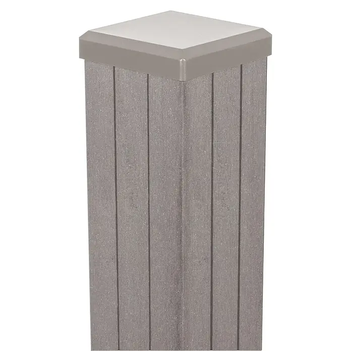 GroJa Solid Zaunpfosten - L x B x H: 7 x 7 x 240 cm, Beige, Montageart: Einbetonieren - Grauer Holzverbundpfosten mit hellgrauer Kappe.