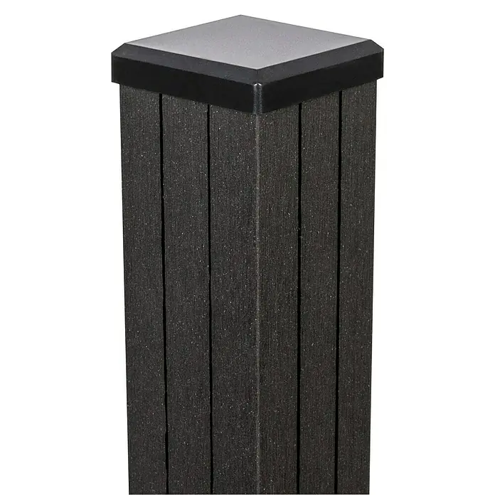 GroJa Solid Zaunpfosten - L x B x H: 7 x 7 x 240 cm, Anthrazit, Montageart: Einbetonieren - Dunkelgrauer Verbundpfosten mit hellgrauer Kappe.