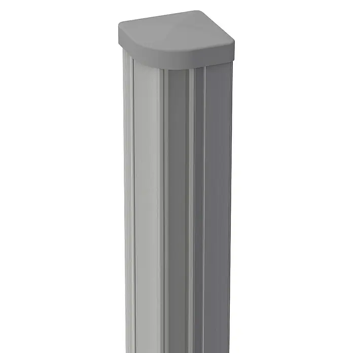GroJa mix-it Eckpfosten - Höhe: 190 cm, Durchmesser: 90 mm, Silbergrau, Aluminium - Graues Eckprofil mit vertikalen Rillen und abgerundeter Kappe.
