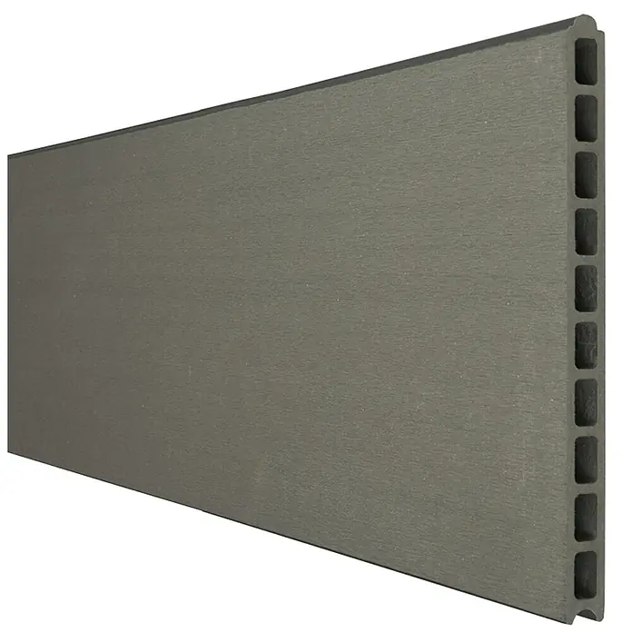 GroJa Solid Steckzaun Grande - 180 x 24 cm, Grau - Graue Hohlkammer-WPC-Diele, ideal für Terrassen oder Verkleidungen.